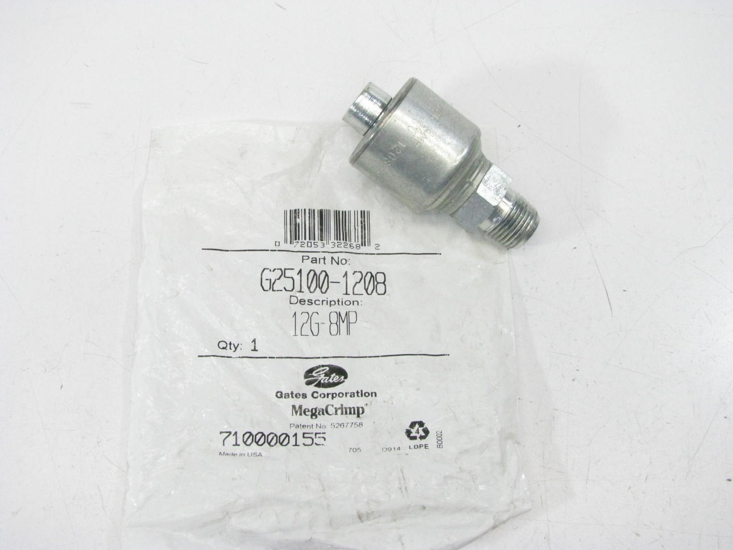 Gates G25100-1208 Hydraulic Fitting Male Pipe NPTF 30 Cone Seat G25 3/4'' Hose