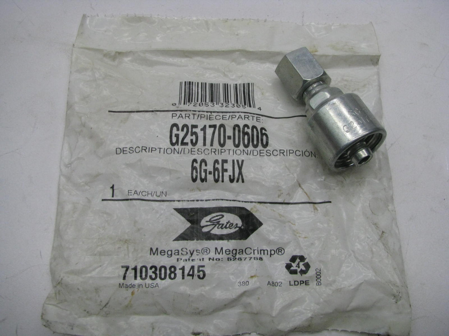 Gates G25170-0606 Female JIC 37 Deg Flare Swivel Megacrimp G25 Hydraulic Fitting