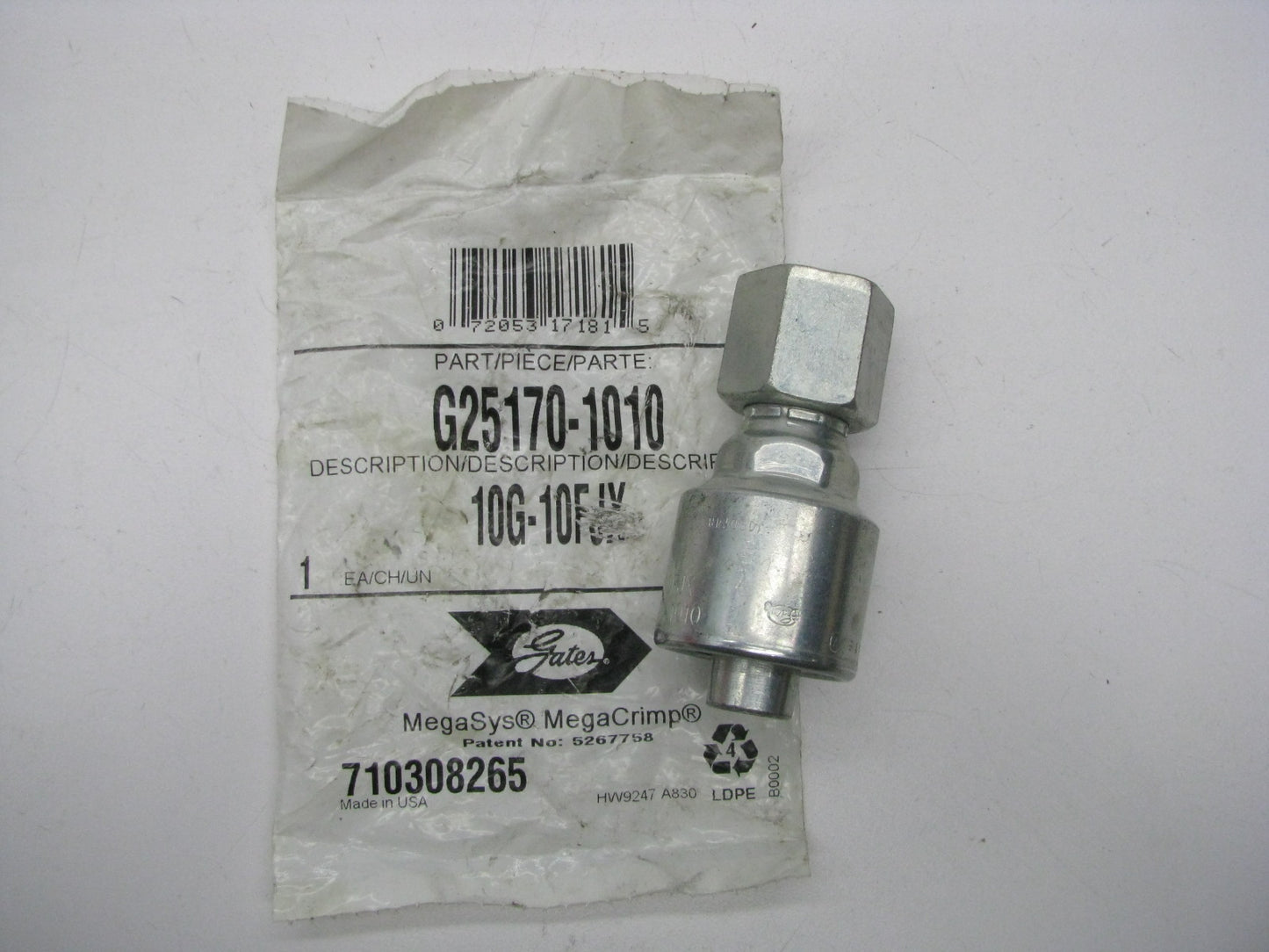 Gates G25170-1010 Straight Female JIC 37 Deg Flare Swivel Megacrimp G25 Coupling
