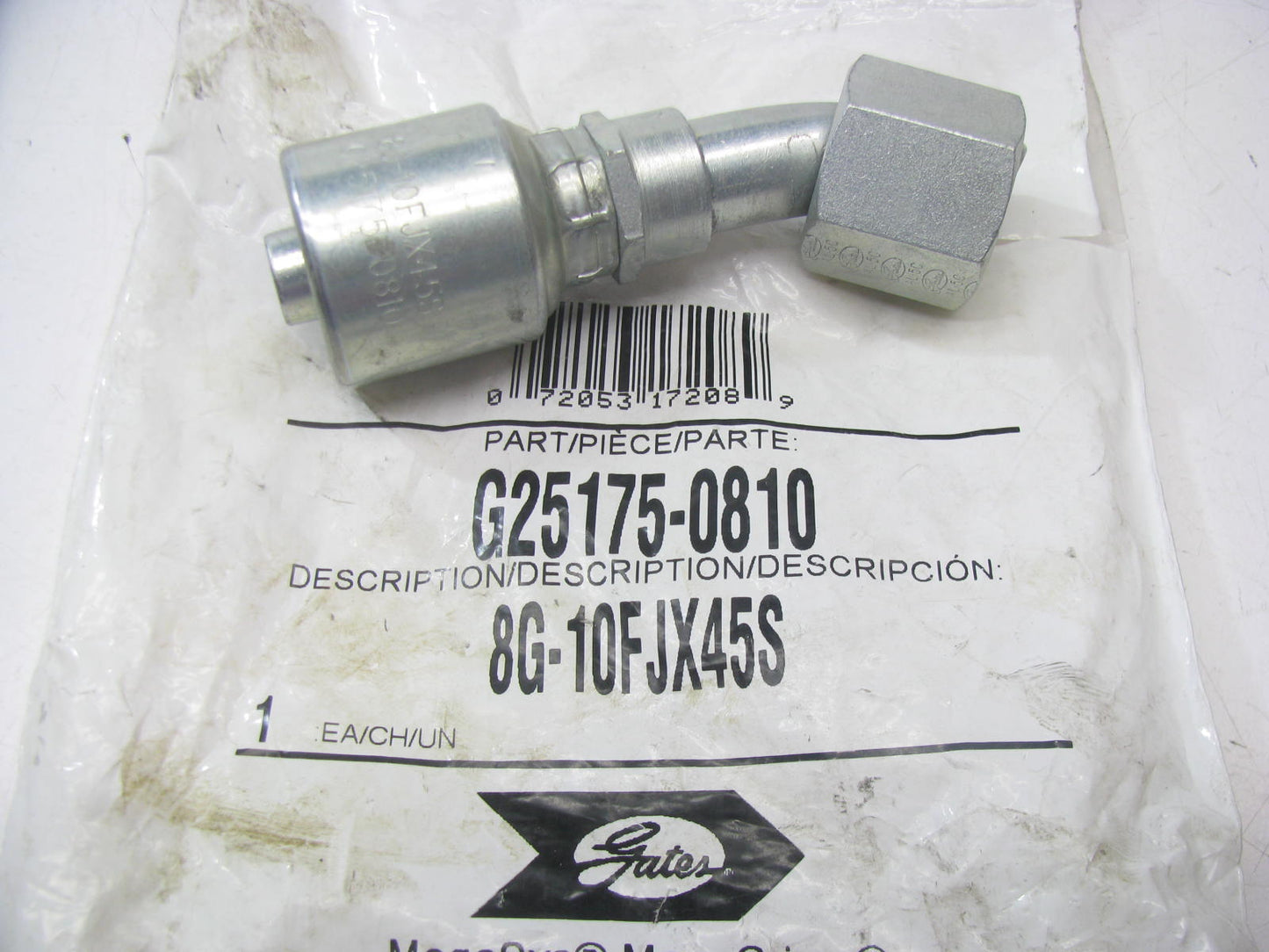 Gates G25175-0810 Hydraulic Fitting 45 Female JIC 37 Flare 1/2'' Hose 7/8''-14