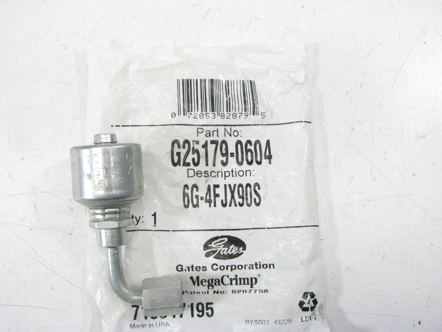 Gates G25179-0604 Hydraulic Fitting 90 Bent Tube Female JIC 37 Flare 3/4'' Hose