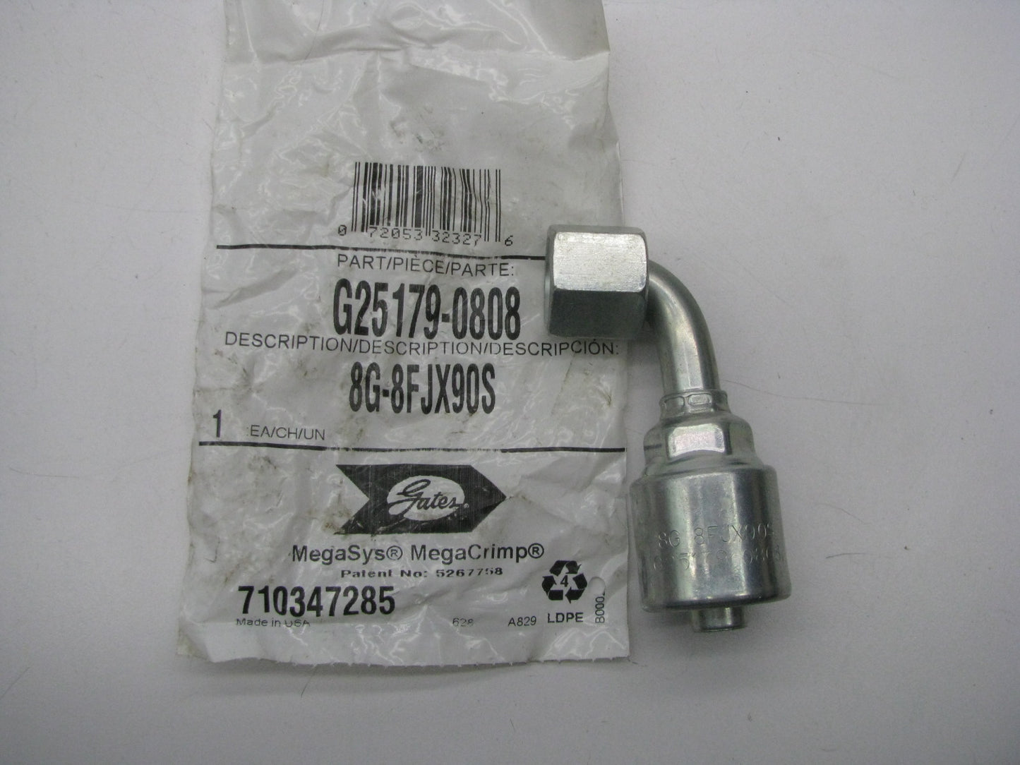 Gates G25179-0808 90 Degree Bent Tube Female JIC 37 Deg Flare Swivel Megacrimp