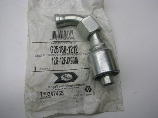 Gates G25180-1212 90 Degree Bent Tube Female JIC 37 Deg Flare Swivel Megacrimp