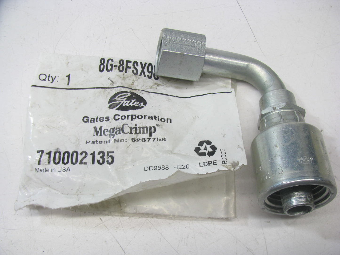 Gates G25205-0808 Hydraulic Fitting 90 Deg Female SAE 45 Deg 1/2'' Hose 3/4''-16