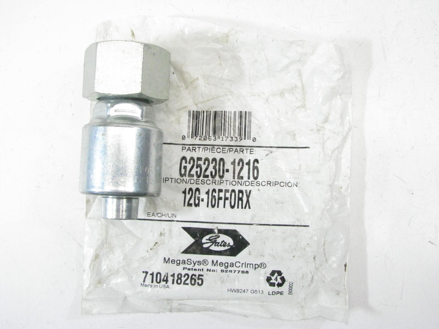 Gates G25230-1216 Hydraulic Fitting Straight Female Swivel 3/4'' Hose 1-7/16''-12