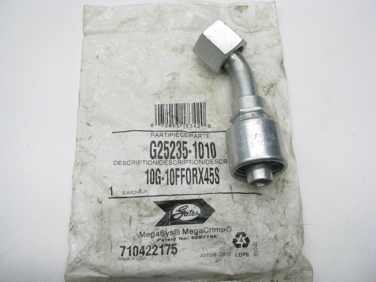 Gates G25235-1010 45 Degree Bent Tube Female Flat Face Swivel Megacrimp G25