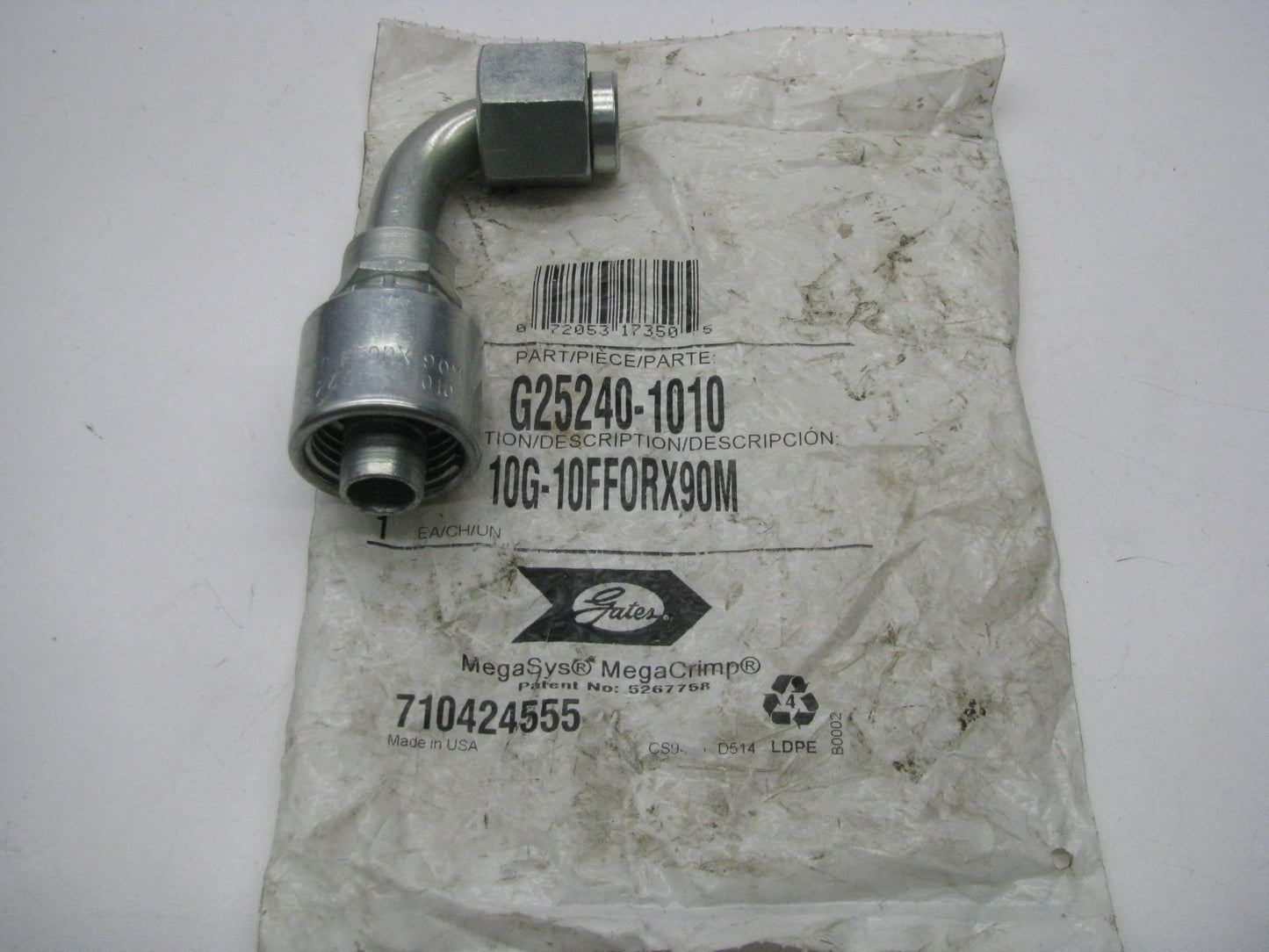 Gates G25240-1010 90 Degree Bent Tube Female Flat Swivel Megacrimp G25 Coupling