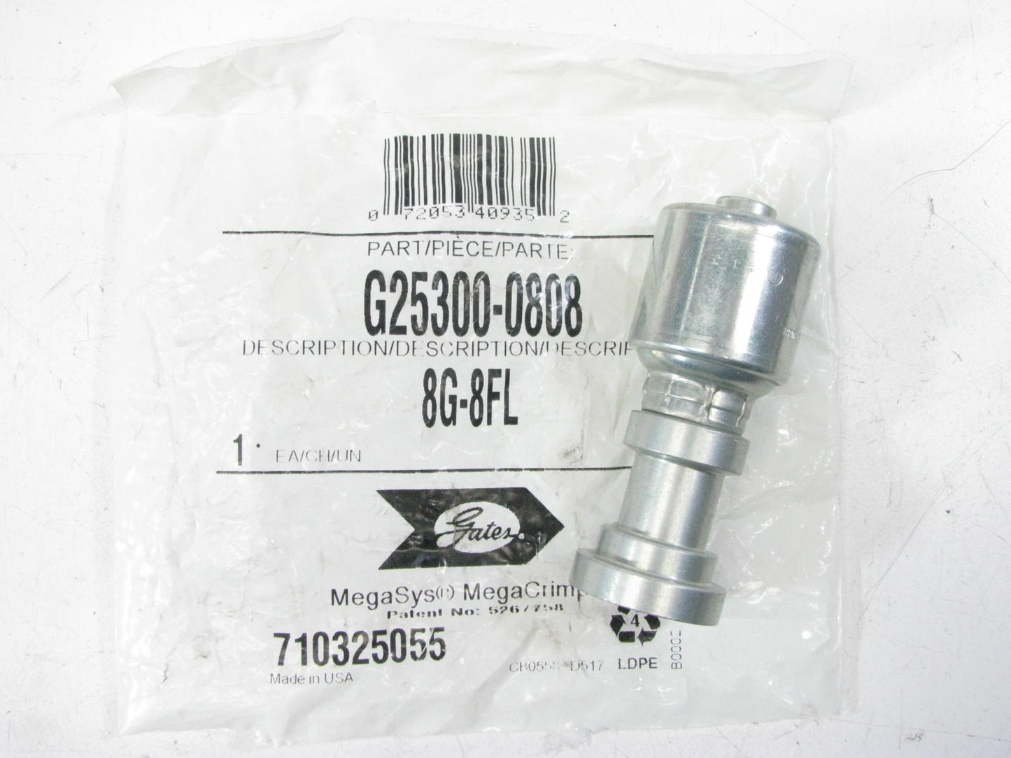 Gates G25300-0808 Hydraulic Fitting Straight Code 61 Megacrimp G25 1/2'' Hose