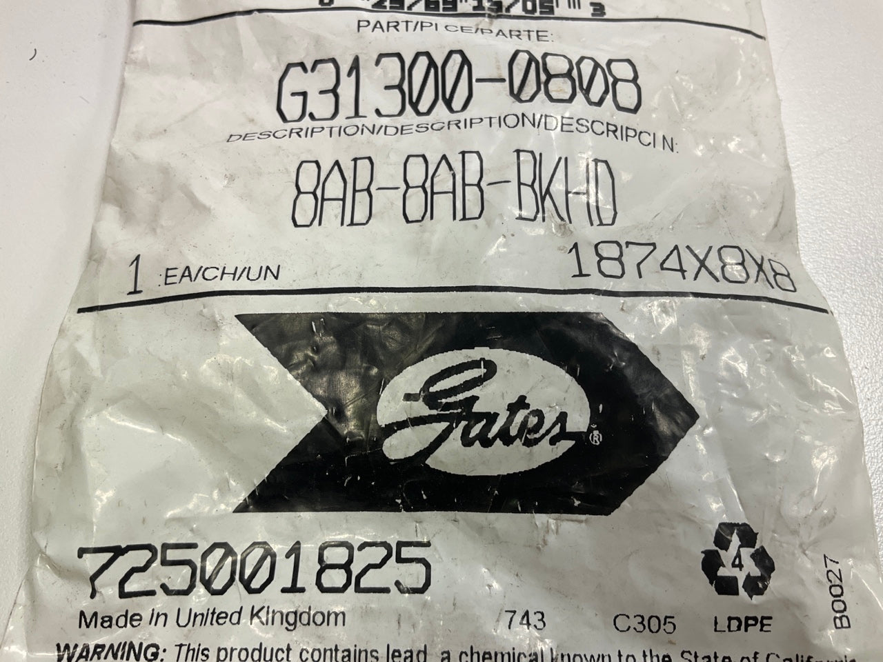 Gates G31300-0808 Air Brake Bulkhead Union, 1/2'' - 8AB-8AB-BKHD