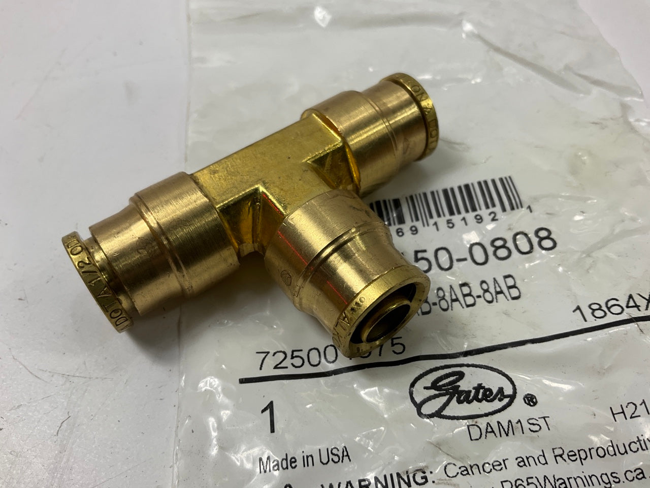 Gates G31450-0808 SureLok Air Brake Fitting Tee Coupler: 1/2 X 1/2 X 1/2 Inch