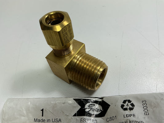Gates G32104-0608 Air Brake To Male Pipe, 90° Angle, 3/8'' OD, 1/2-14 Thread