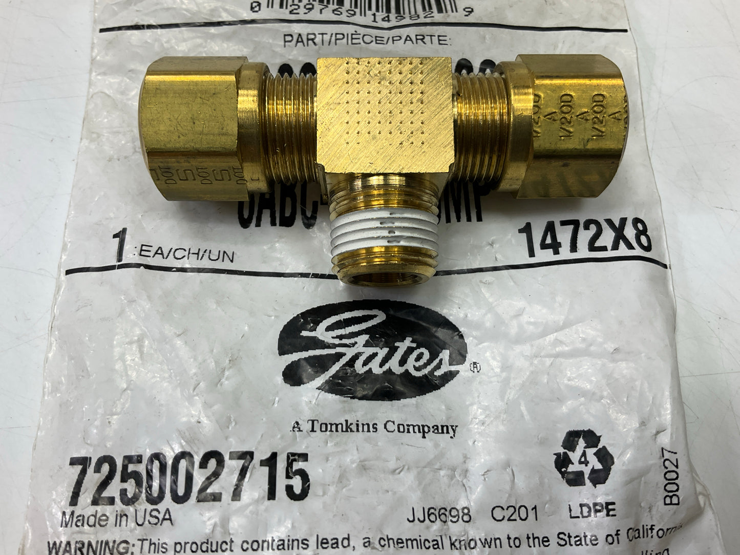 Gates G32134-0806 Air Brake Compression Branch Tee To Male Pipe, 1/2 X 1/2 X 3/8