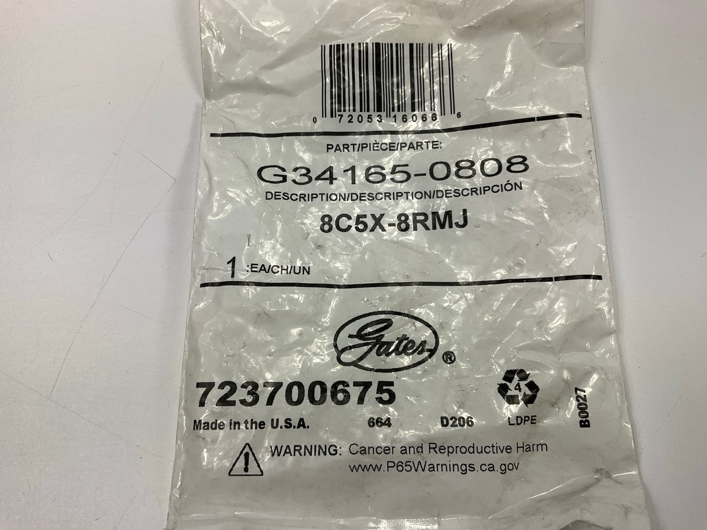 G34165-0808 Male JIC 37° Flare Hose Fitting Coupling 13/32'' ID 3/4''-16 Thread
