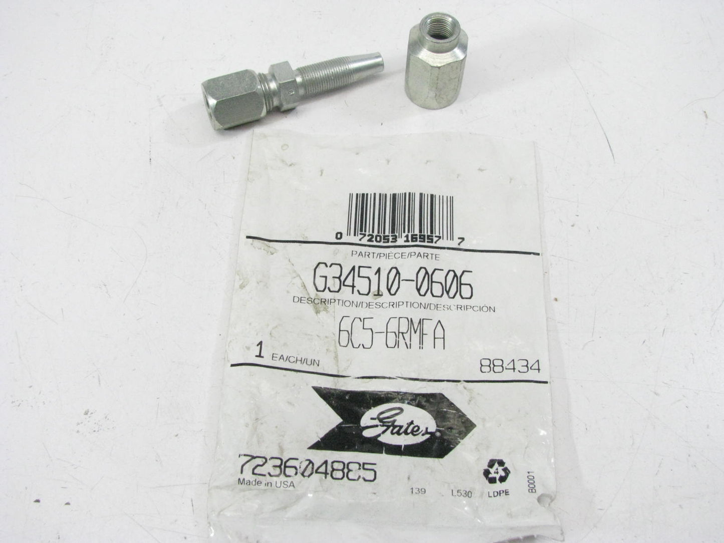 Gates G34510-0606 Hydraulic Fitting 5/16'' Steel SAE Male Flareless Couper 15/16''
