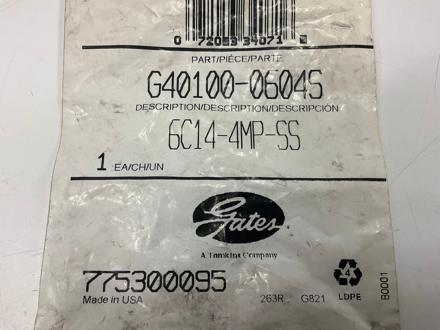 Gates G40100-0604s Hydraulic Hose Fitting Male Pipe NPTF - 30° -  5/16'' ID