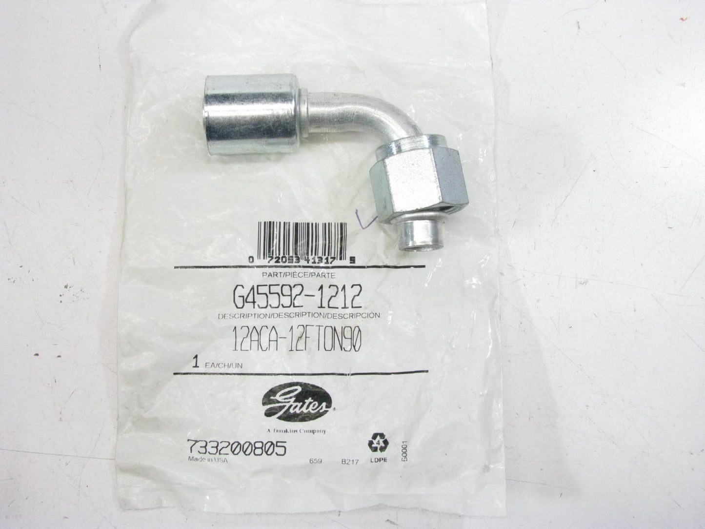 Gates G45592-1212 A/C Fitting Female SAE O-Ring Nut 90 Bent Tube 5/8'' Hose