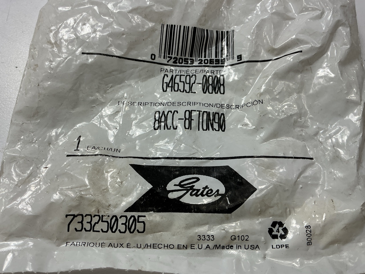Gates G46592-0808 Hydraulic Fitting Female Swivel 90° Bent SAE Tube 8ACC-8FTON90