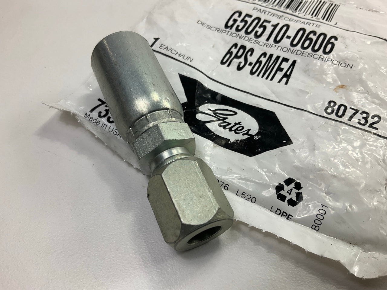 Gates G50510-0606 SAE Male Flareless Power Steering Hydraulic Fitting, 3/8'' Hose