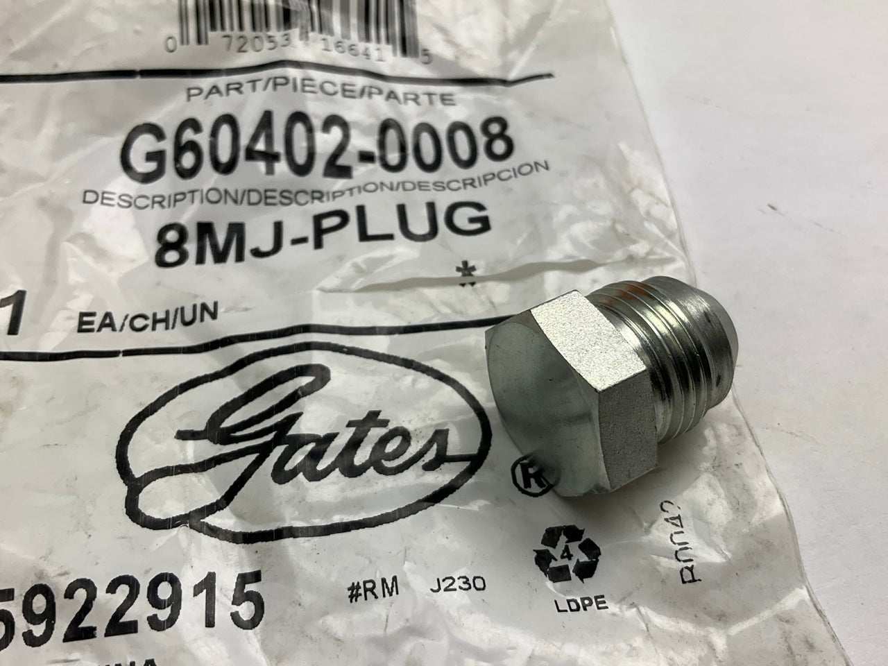 Gates G60402-0008 Male JIC 37° Flare Plug, 3/4''-16 - 8MJ-PLUG