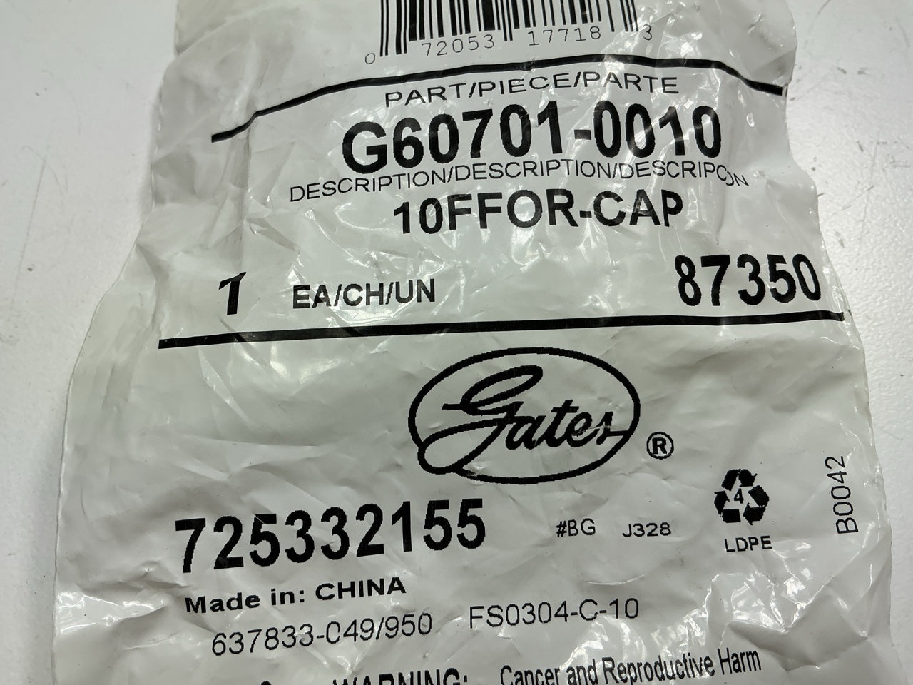 Gates G60701-0010 Female Flat-Face O-Ring Cap, 1-14'' Thread