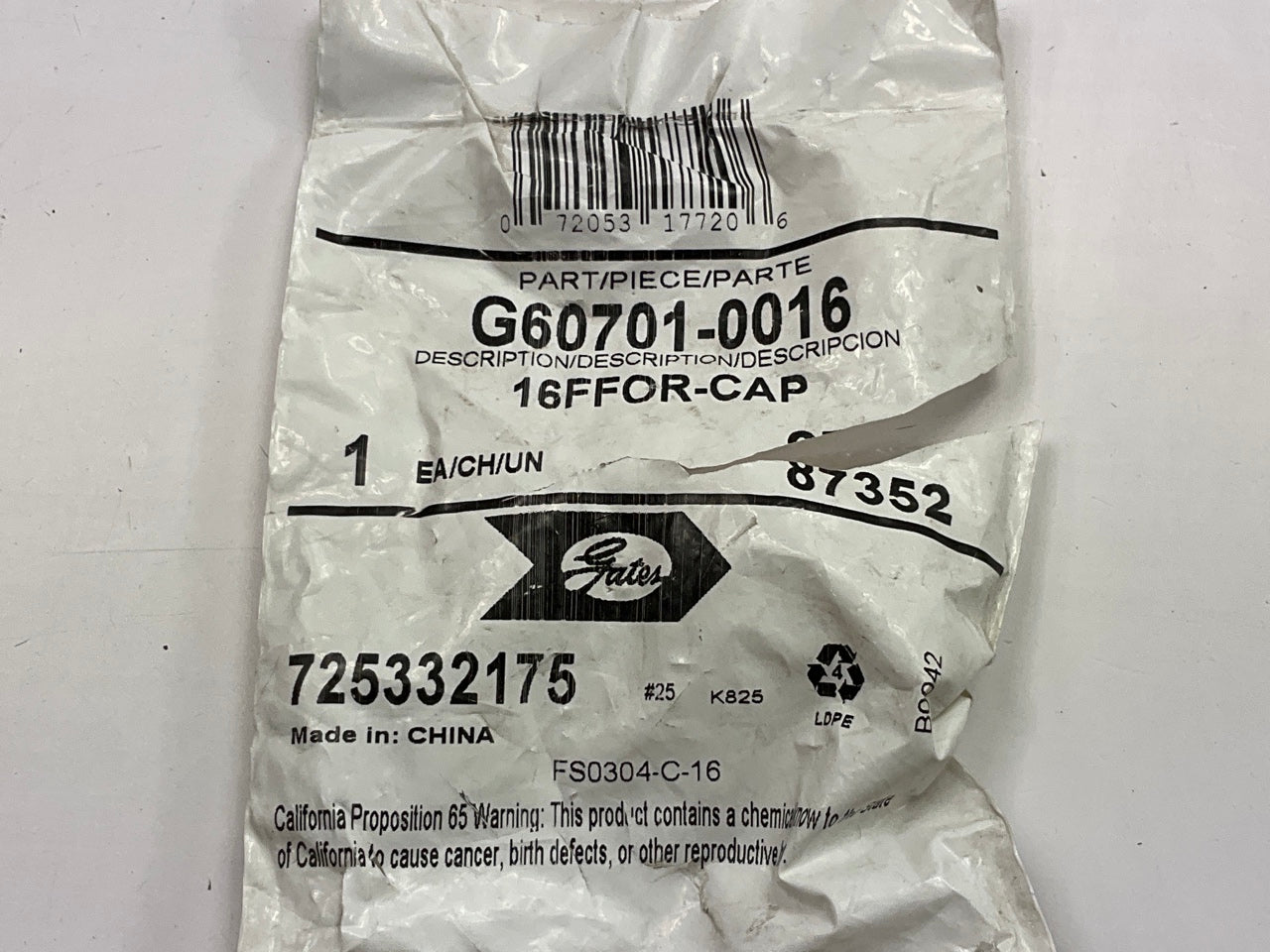 Gates G60701-0016 Female Flat-Face O-Ring Hydraulic Cap, 1-7/16''-12 - 16FFOR-CAP