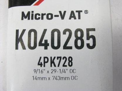 Gates K040285 Serpentine Belt - 0.56'' X 28.50'' - 4 Ribs