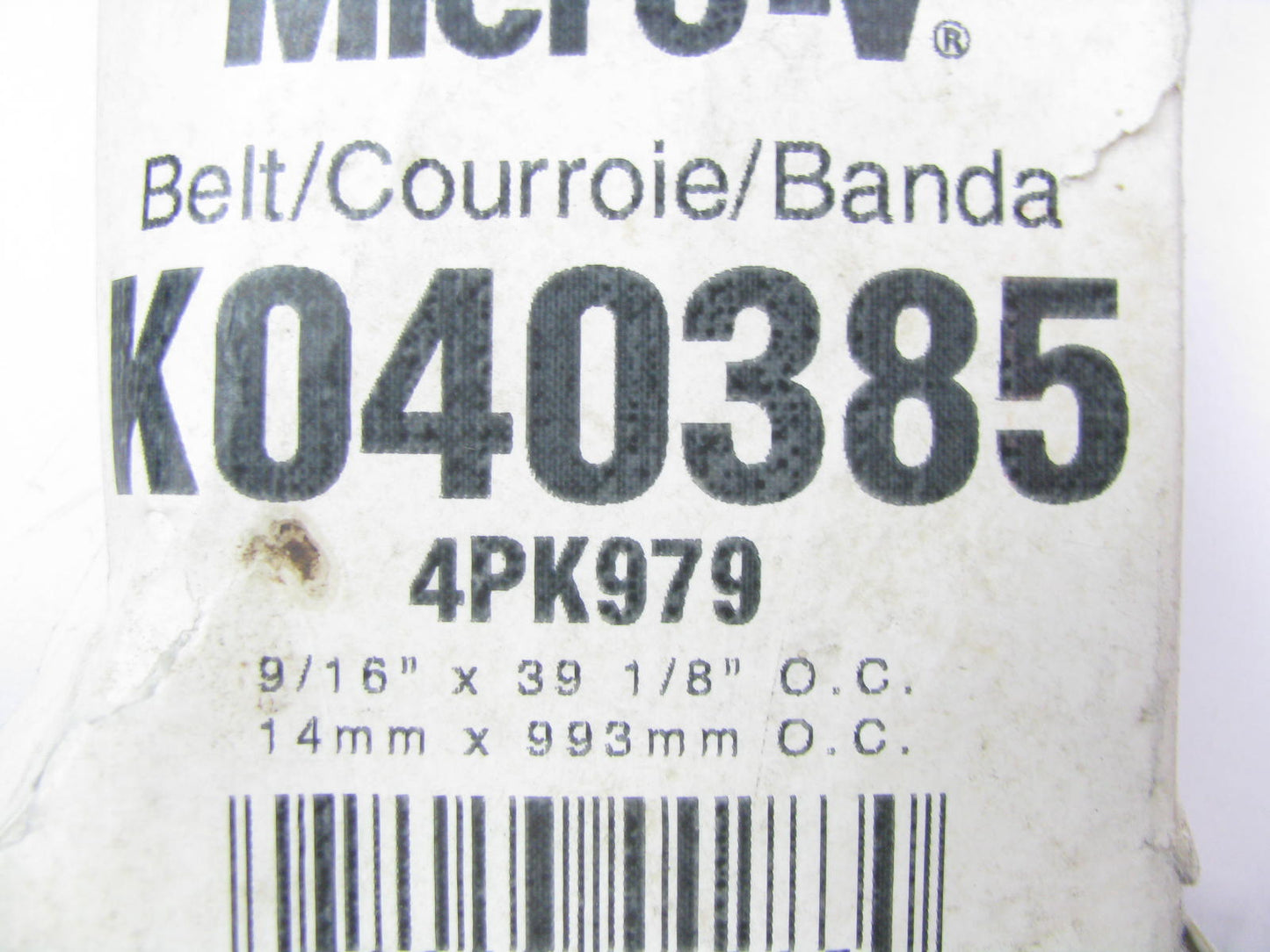 Gates K040385 Serpentine Belt - 0.56'' X 39.00'' - 4 Ribs