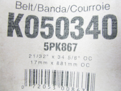 Gates K050340 Serpentine Belt - 0.68'' X 34.06'' - 5 Ribs