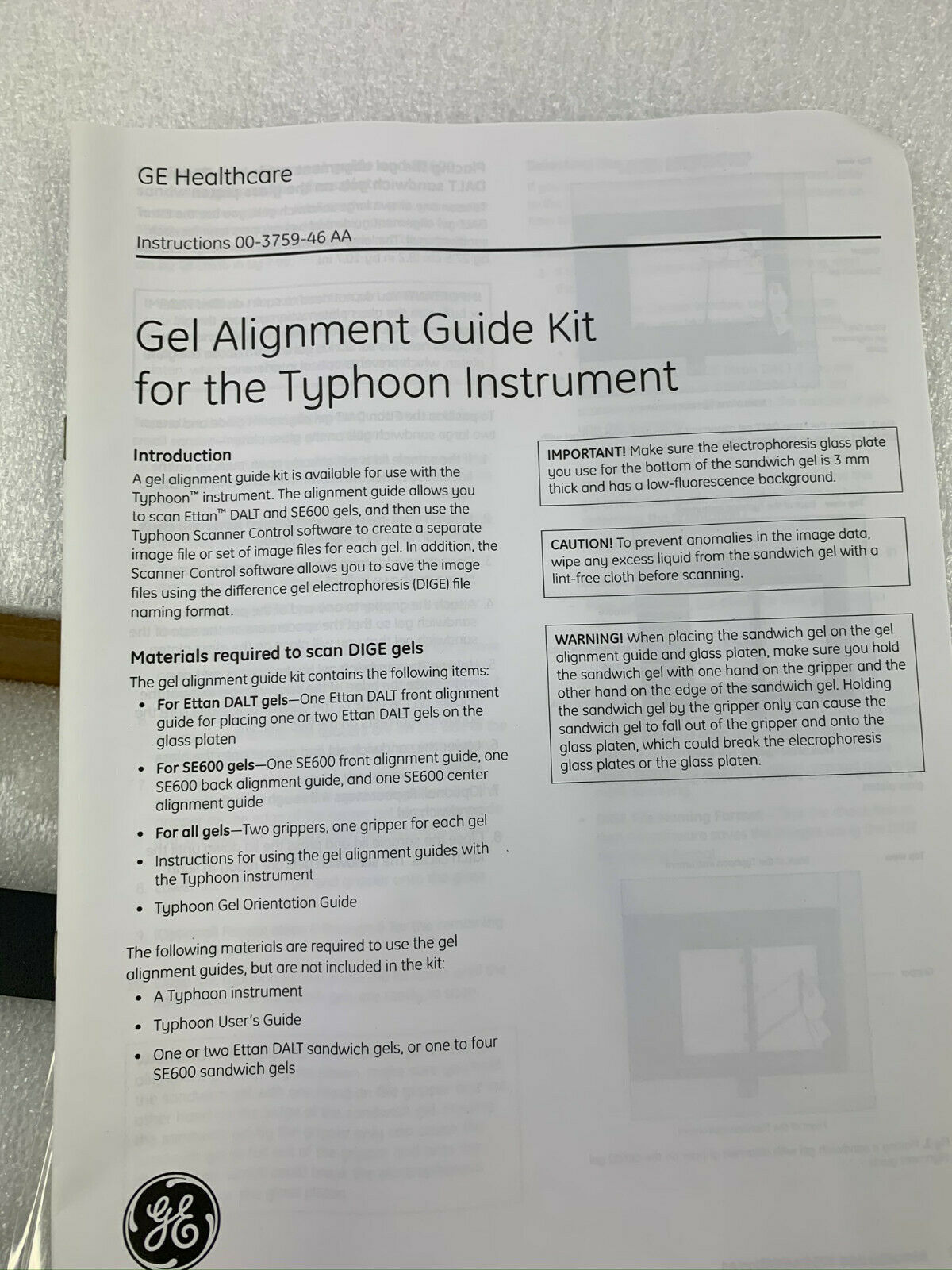 GE Ettan DALT + SE600 Electrophoresis Gel Alignment Guides Kit