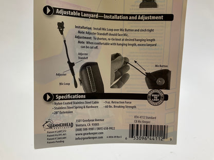Gear Keeper RT4-4112 28'' Retractable Black CB, HAM Mic Keeper Hanger