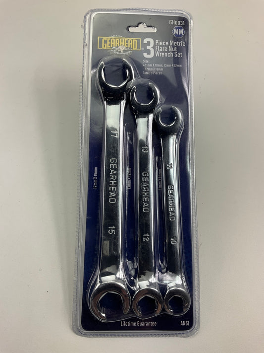 Gearhead GH0031 Metric Flare Nut Wrench Set, 3-Piece