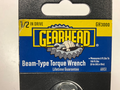 Gearhead GH3000 Beam-Type Torque Wrench, 1/2'' Drive, 5-150 Ft/lbs