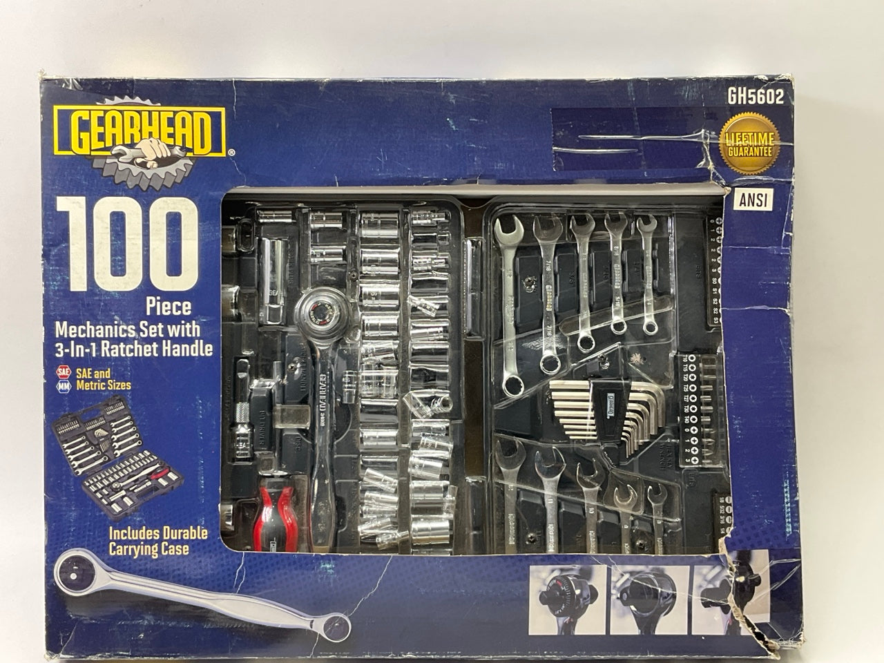 Gearhead GH5602, 100 Piece Mechanic Set Tools With 3-in-1 Ratchet Handle