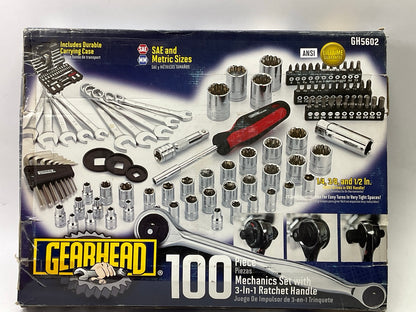 Gearhead GH5602, 100 Piece Mechanic Set Tools With 3-in-1 Ratchet Handle