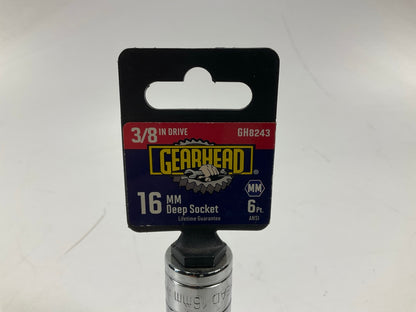 Gearhead GH8243 3/8'' Drive, 6 Point, 16mm Metric Deep Socket