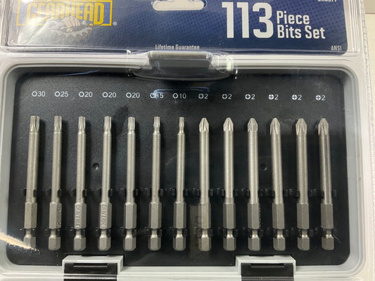 Gearhead GH8377 1/4'' X 1'' & 3'' Long 113-Piece Screwdriver Bit Set