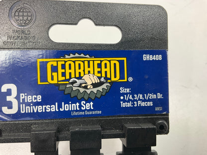 Gearhead GH8408 3 Piece Universal Jont Set, 1/4'', 3/8'' & 1/2'' Drive