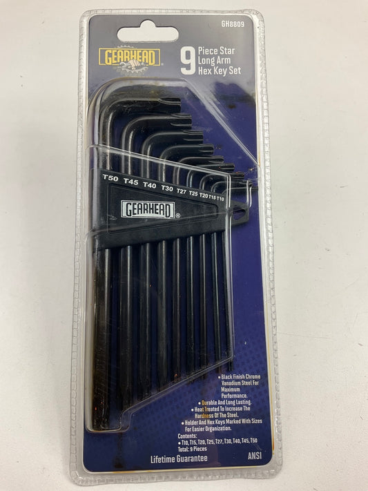 Gearhead GH8809 Star Hex Key Set, 9-Pc T10, T15, T20, T25, T27, T30, T40 T45 T50