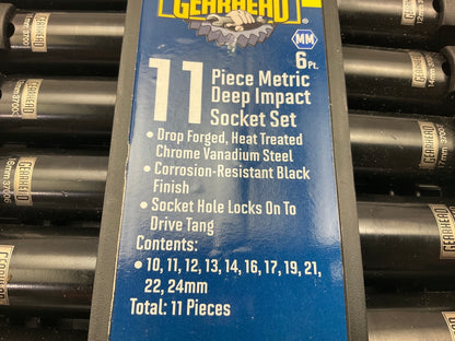 Gearhead GH9101 1/2'' Drive Metric Deep Impact Socket Set, 11-Piece