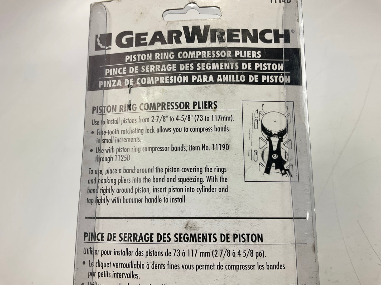 Gearwrench 1114D Piston Ring Compressor Pliers - 2-5/8 To 5-7/8''