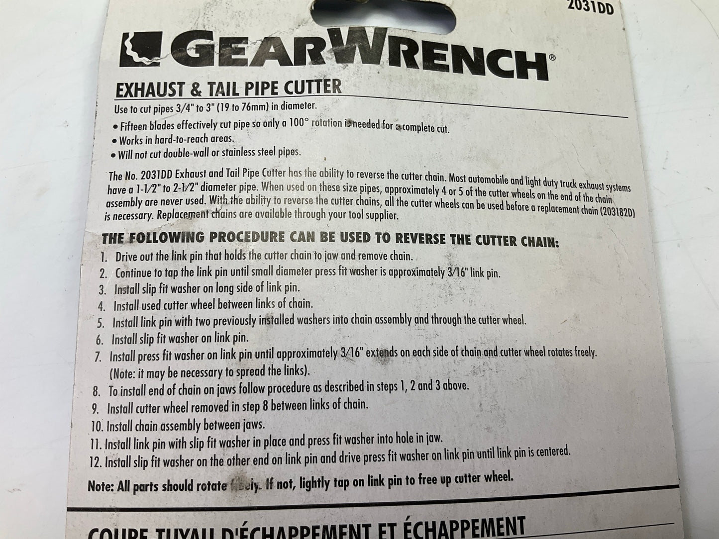 GearWrench 2031DD 3/4'' To 3'' Exhaust Tail Pipe Cutter - Cut Pipes 3/4'' To 3''