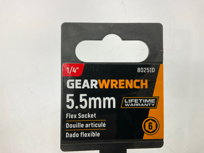 Gearwrench 80251D 1/4'' Drive, 5.5mm, 6 Point  Metric Flex Socket