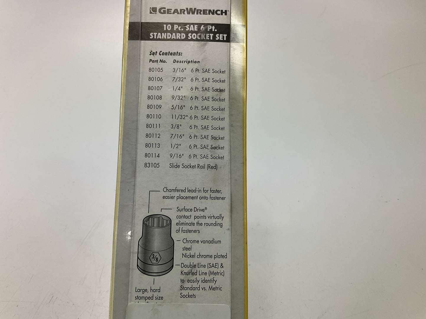 Gearwrench 80303 10 Piece 1/4'' Drive 6 Point Standard SAE Socket Set 3/16''-9/16''