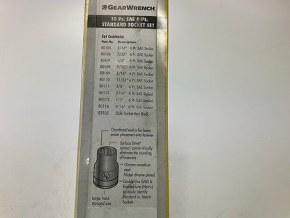 Gearwrench 80303 10 Piece 1/4'' Drive 6 Point Standard SAE Socket Set 3/16''-9/16''