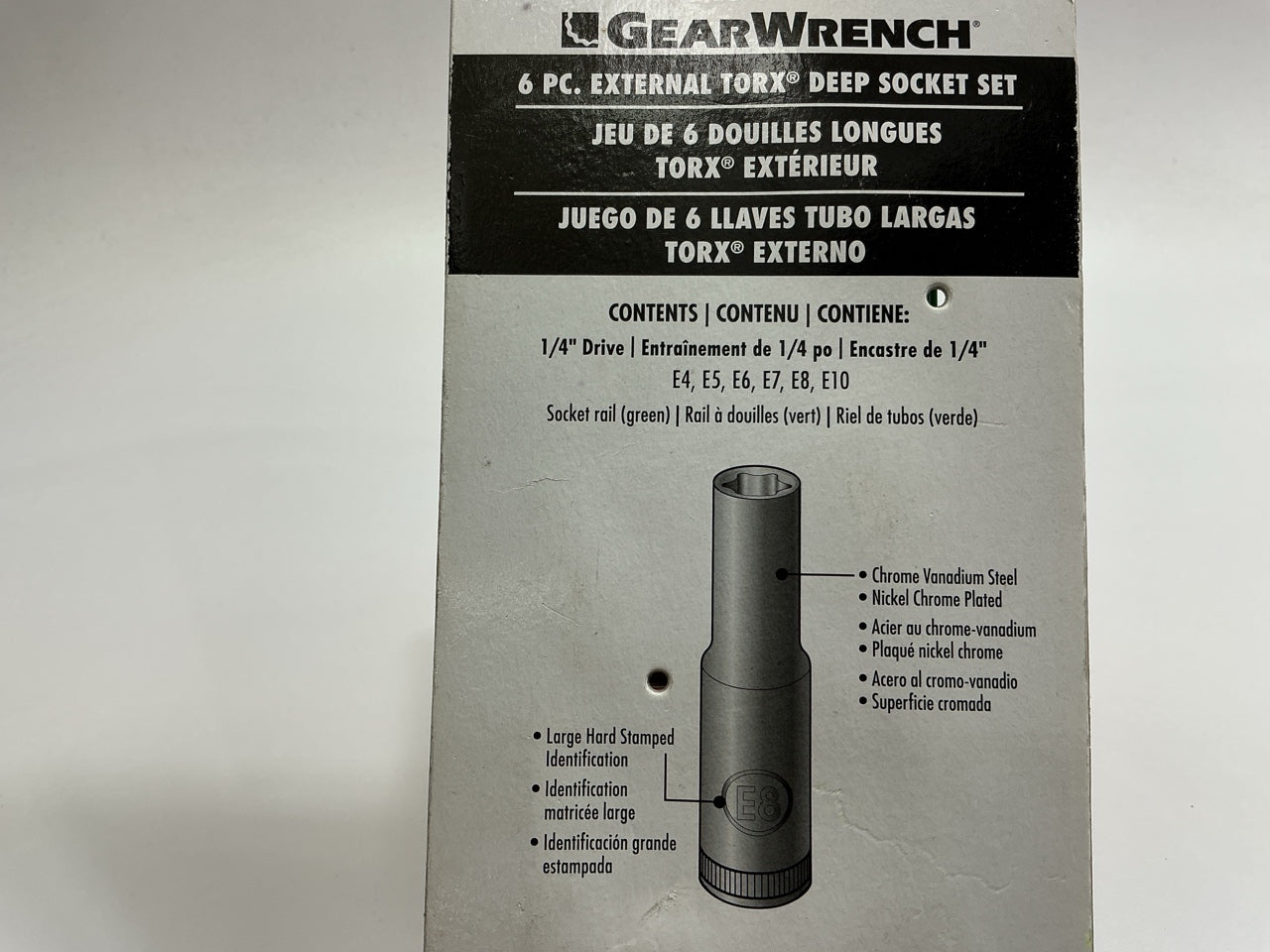 Gearwrench 80322D 6 Pc E-Torx Deep Socket Set 1/4'' Drive E4, E5, E6, E7, E8, E10