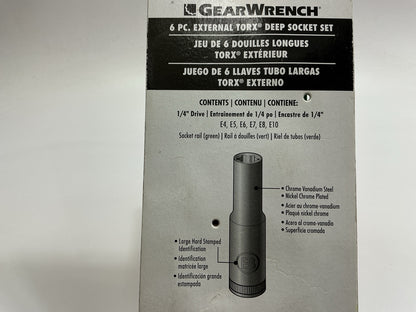 Gearwrench 80322D 6 Pc E-Torx Deep Socket Set 1/4'' Drive E4, E5, E6, E7, E8, E10