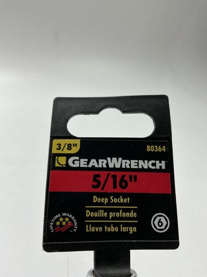 Gearwrench 80364 3/8'' Drive 6 Point Deep SAE Socket 5/16''