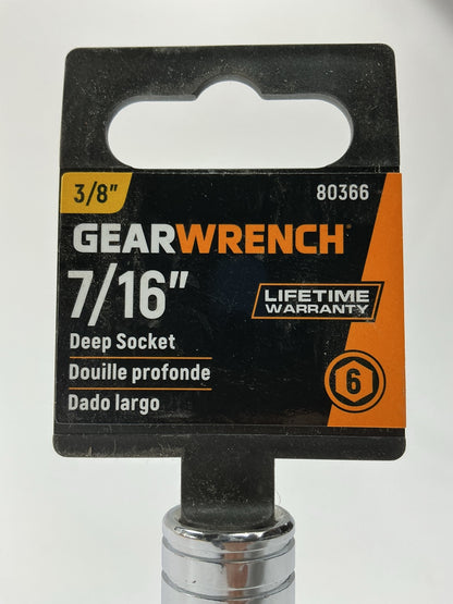 Gearwrench 80366 3/8'' Drive 6 Point Deep SAE Socket 7/16''