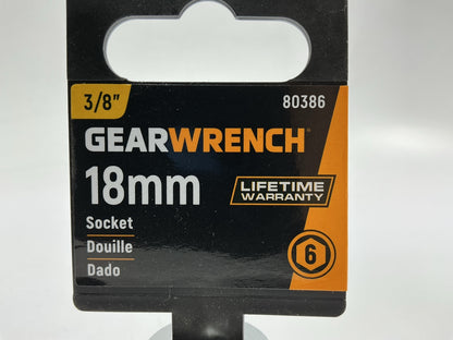 Gearwrench 80386 3/8'' Drive Standard Metric Socket 18mm, 6 Point