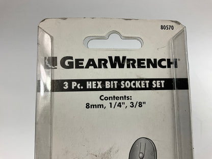 Gearwrench 80570 3-piece 3/8'' Drive SAE/Metric Hex Bit Socket Set 8mm 1/4'', 3/8''